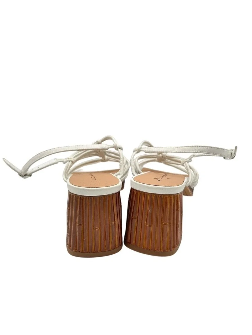Lucky Brand Bassie White Strappy Knotted Bamboo Block Heel Sandal Women Size 10M